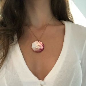 Jewelry - Gold necklace with pink octagonal pendant. Jewelry - Gold necklace with pink octagonal pendant.